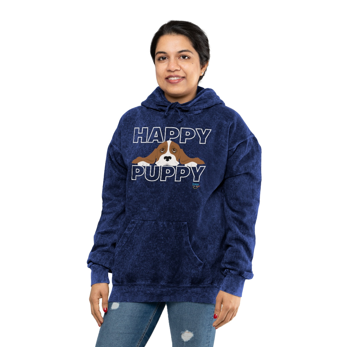 BASSET HOUND HAPPY PUPPY Unisex Mineral Wash Hoodie