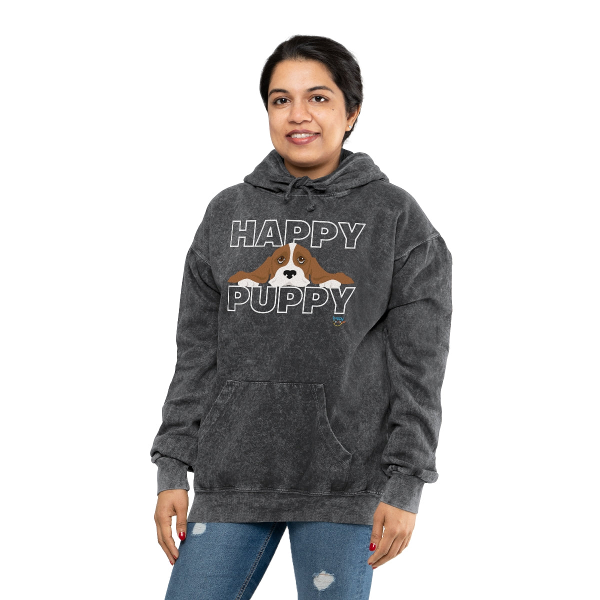 BASSET HOUND HAPPY PUPPY Unisex Mineral Wash Hoodie